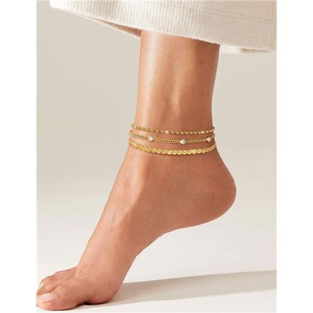 Gold Anklets for Women CZ Ankle Bracelet 14K Gold Plated Waterproof - Picture 5 of 6